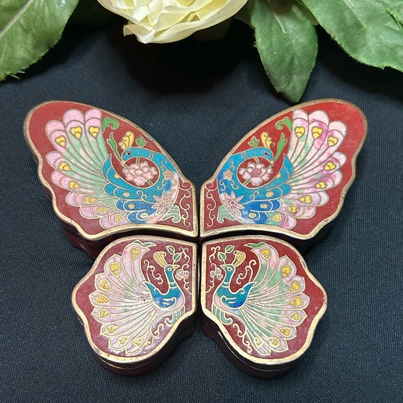Vintage Cloisonné Butterfly Trinket Boxes - Picture 2 of 16